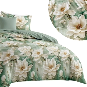 Pościel 160x200 bawełna Magnolia – zielona elegancka pościel PK699 z prześcieradłem